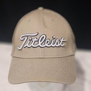 Titleist New Era Golf Hat Tan Khaki Mesh Back Pro V1 FJ Men L-XL Stretch Fit